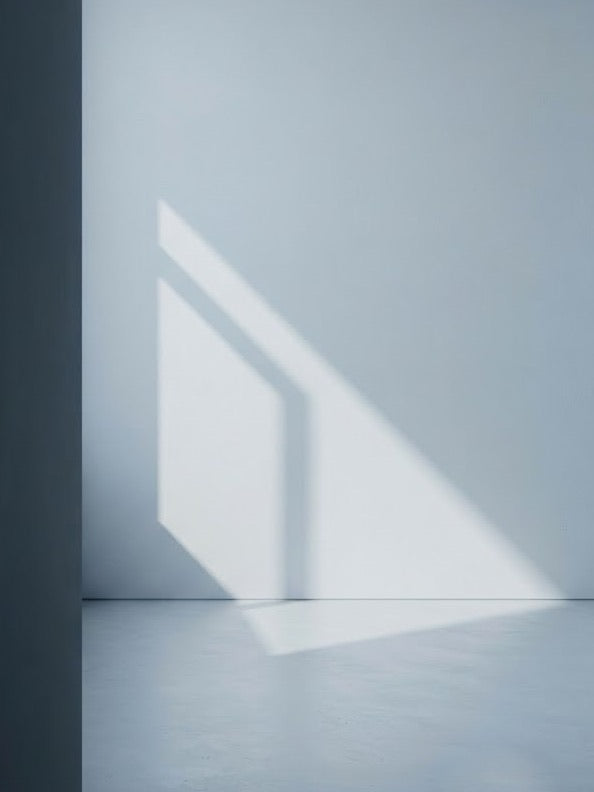 An empty room where daylight through a window casts the window frame onto the wall